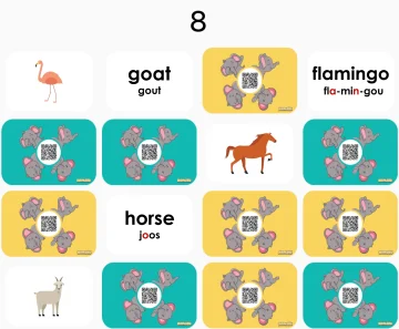 juego de inglés para aprender los animales en inglés, memorama, juego de memoria